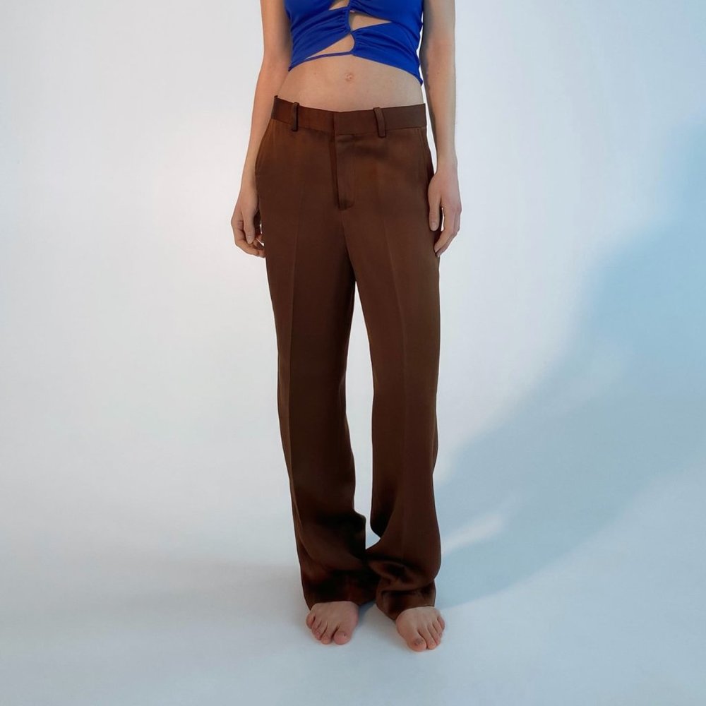 Zara Satin Effect Straight Leg Pants